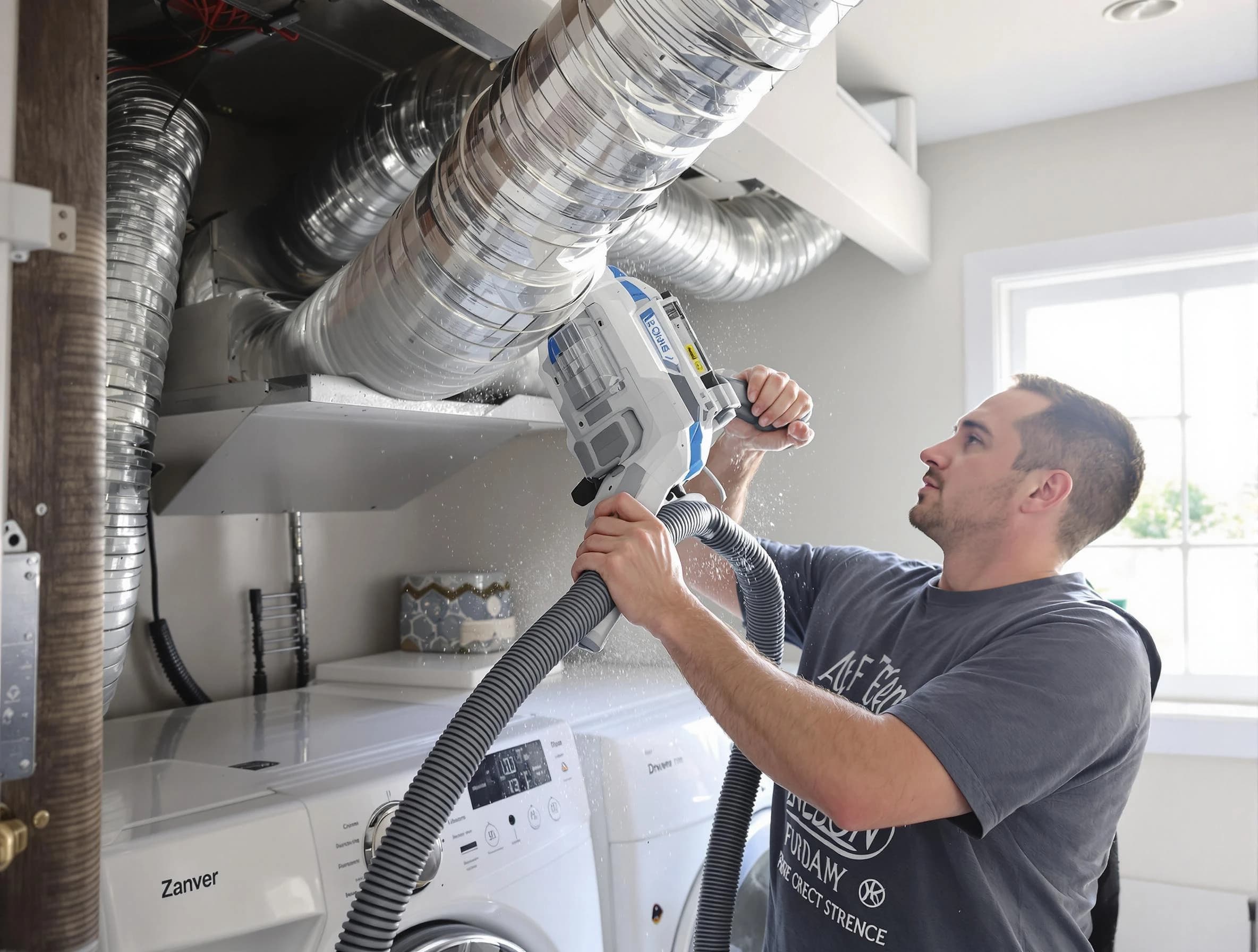 Richmond Dryer Vent Cleaning specialist cleaning deep within a dryer vent duct system in Richmond