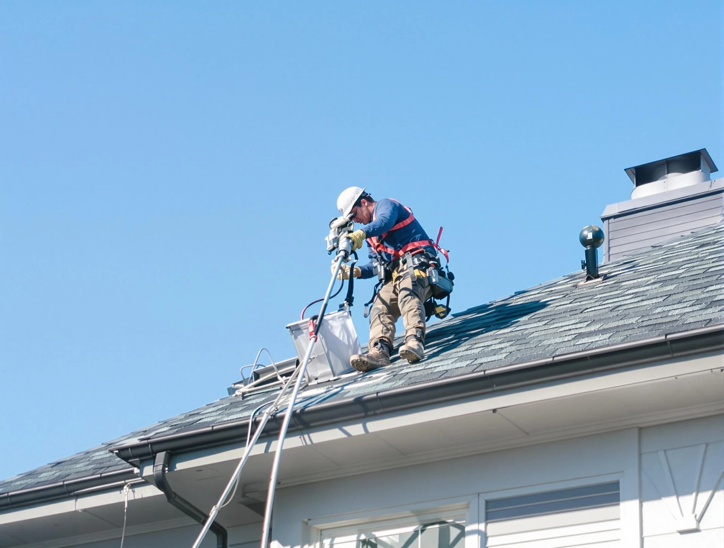 Richmond Dryer Vent Cleaning certified technician cleaning a roof-mounted dryer vent system in Richmond