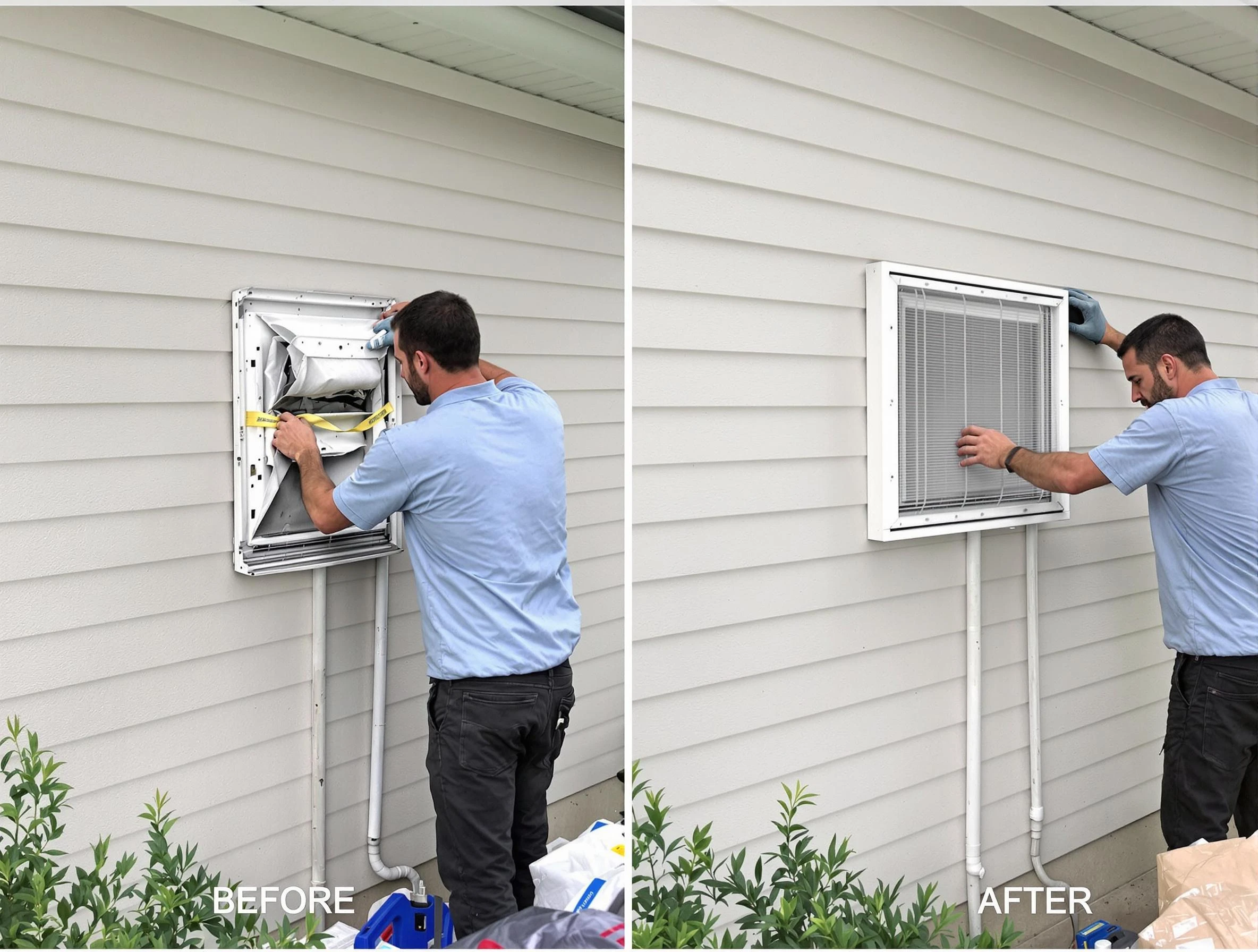 Richmond Dryer Vent Cleaning technician installing high-quality dryer vent cover at a residential property in Richmond